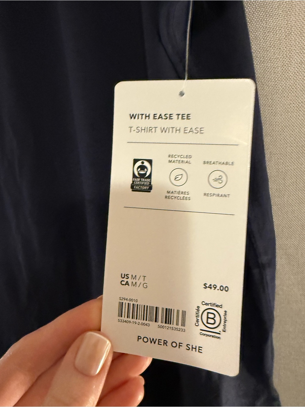 NWT Athleta Women's With Ease Navy Short Sleeve Performance Tee M Tall - Picture 2 of 3